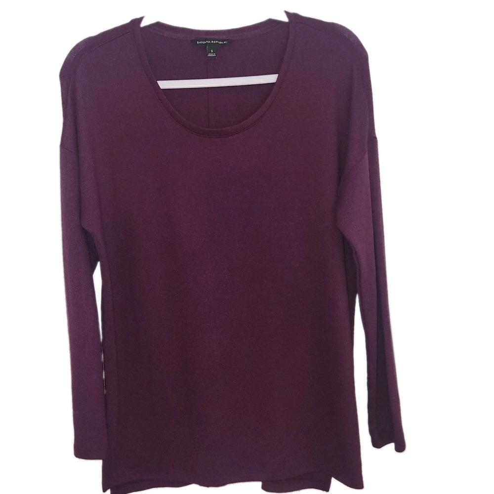 Banana Republic Womens Small Plum Purple Long Sleeve Scoop Neck T-Shirt Top...
